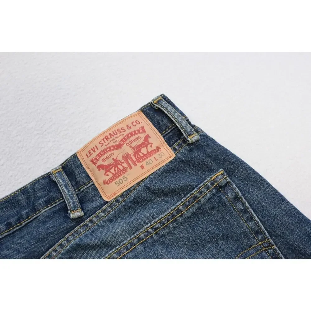 Levi's 505 Regular Fit Straight Blue Rugged Denim Jeans Mens Size 40‎ x 30